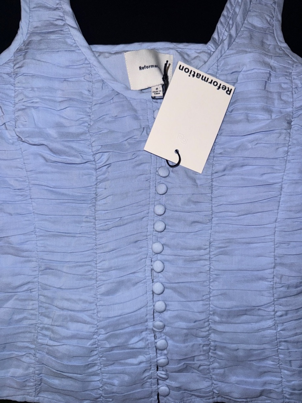 Light Blue Ruched Button-Front Tank Top - Picture 8 of 16